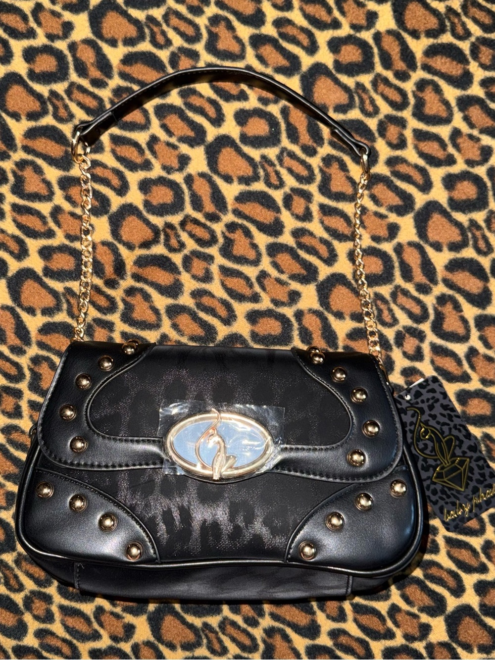 NWT Baby Phat Black Leopard Print Studded Shoulder Bag